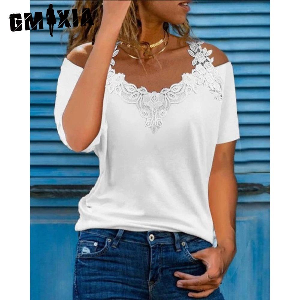 

GMXIA Женские модные повседневные однотонные блузки и рубашки с короткими рукавами и v-образным вырезом с принтом S белый