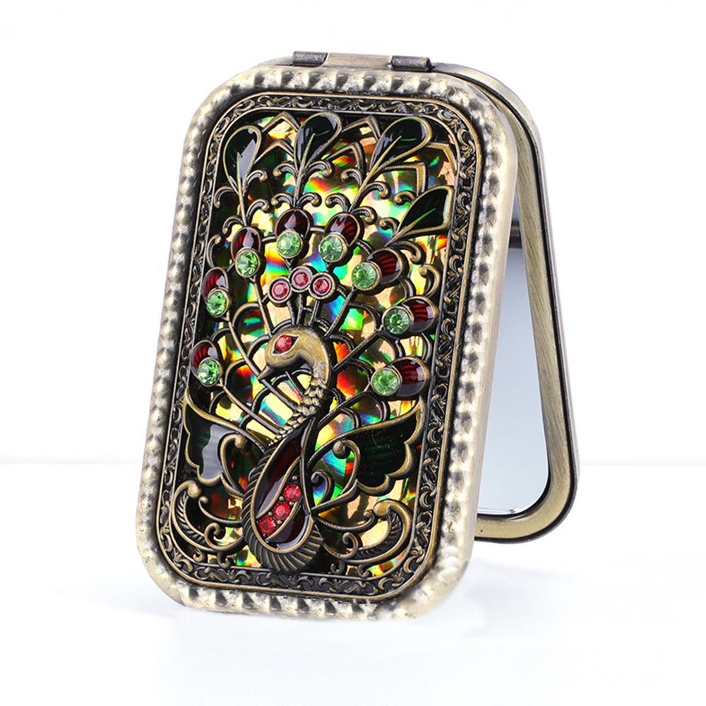 Retro Makeup Mirror Square Cosmetic Folding Mirror Deroration Compact Pocket Mirror  Women