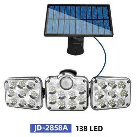 Lámpara de Pared Solar Giratoria de Triple Cabezal 138LED con Sensor de Movimiento para Iluminación Exterior, Jardín, Garaje y Calle