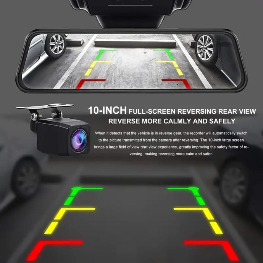 10'' Full HD Touch Screen Rear View Mirror Dash Cam - Front and Rear Camera With Loop Recording, G-Sensor,  170° Wide Angle dash