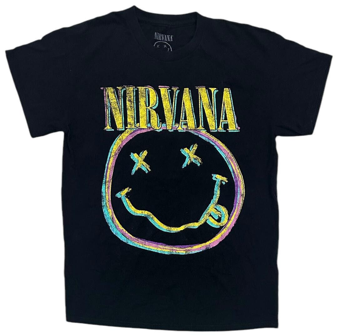 

26 Nirvana Men s T-Shirt Distressed Print Daze Smile Authentic Merch Tee in Black Unisex T-Shirt XXXXL