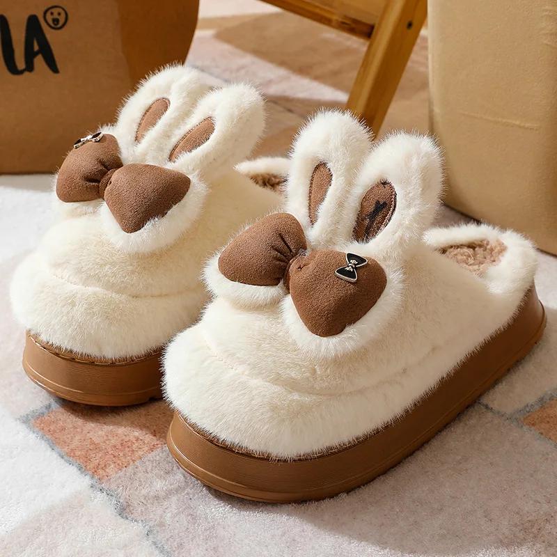 Fashion Winter Women's Slippers Plush Warm Indoor Anti Slip Comfortable Cute Home Platform Couple Cotton Shoes Korean Chanclas Mujer