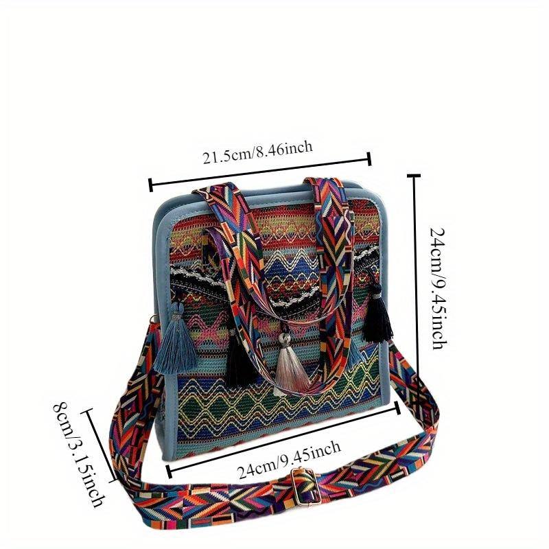 Stylish One Boho-Chic Embroidered Crossbody Bag for Women - Adjustable Strap, Foldable Design with Zip Closure