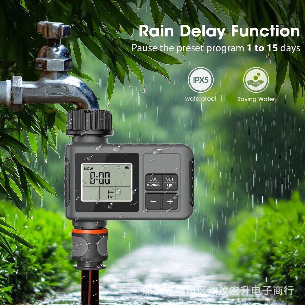 Digital LCD Water Timer 3/4 Inch Thread Automatic Garden Irrigation Controller IPX5 Waterproof Rain Delay Water Saving Valve