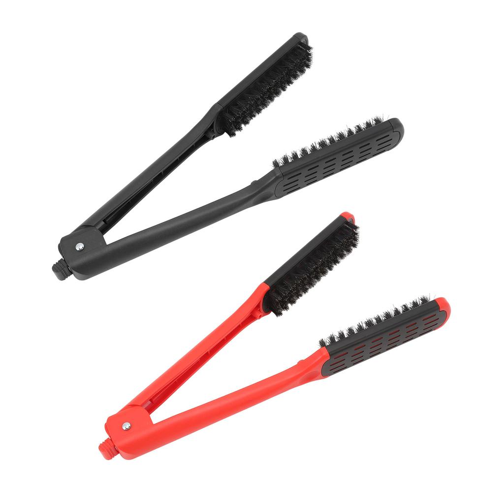 Clamp Hair Brush Straightener Flat Hair Styling Smoothing Tool Anti Static Hollow Vent V Shaped Doub