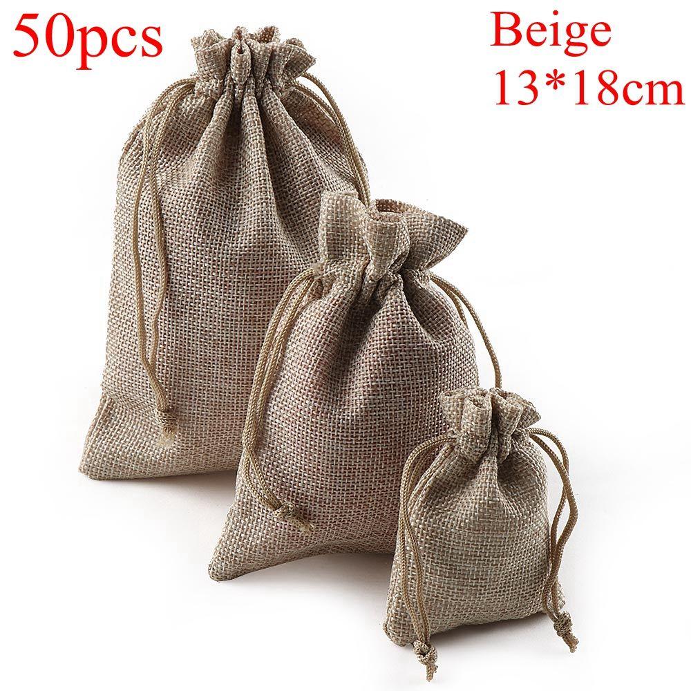 Leinen Hessian Jute Weihnachtsjute Geschenktaschen Süßigkeiten-Organizer Hochzeitsgast Geschenke Kordelzugbeutel