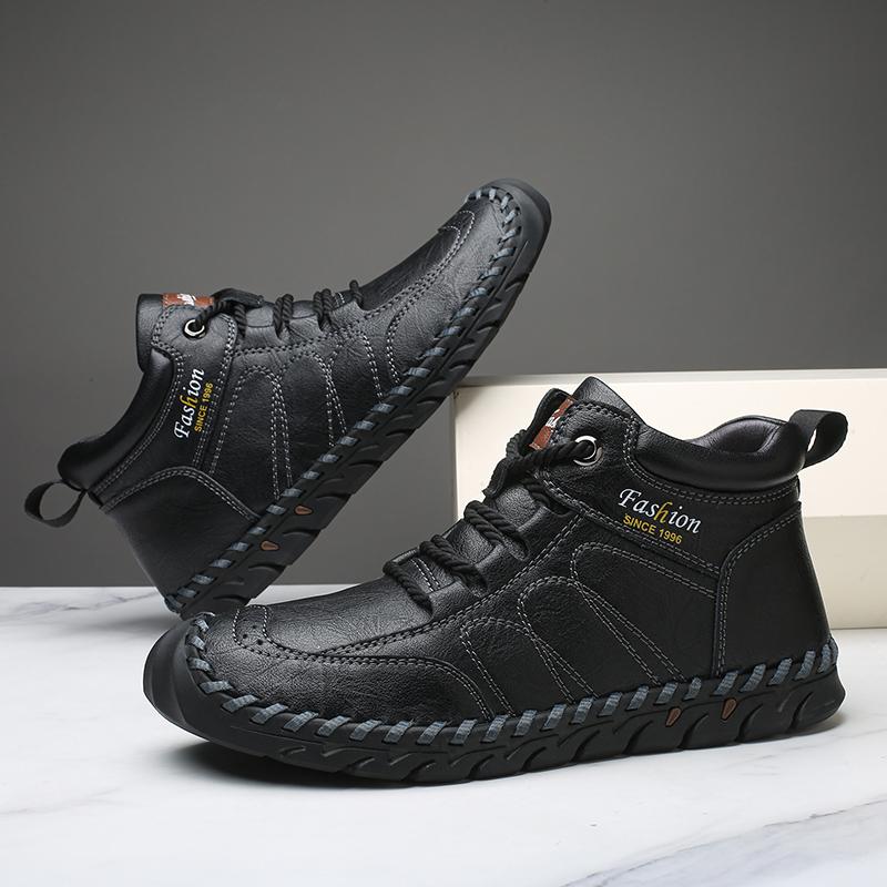 Hand-stitching Leather Men Boots Genuine Leather Casual Leather Shoes Men Ankle Boots