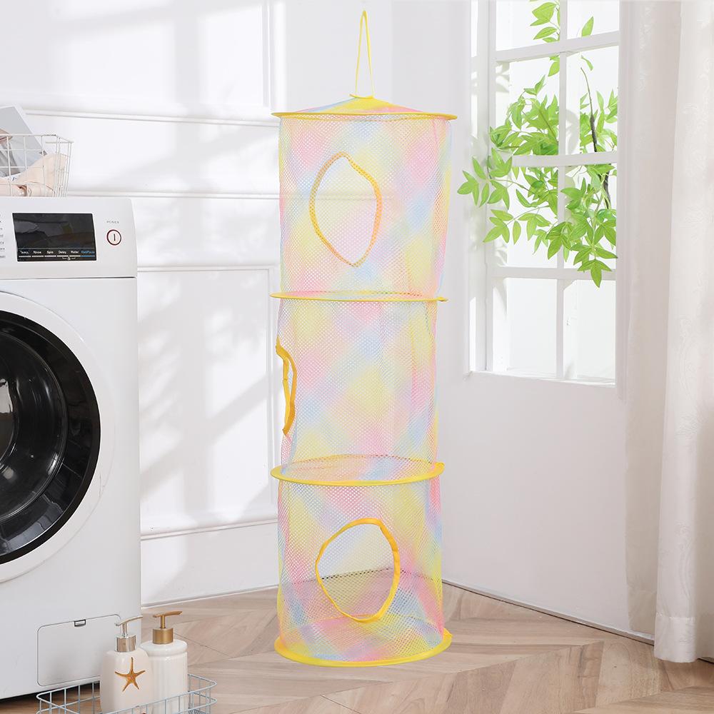 3 Shelf Hanging Laundry Basket Nylon Mesh Storage Basket for Toy Washing Basket Dirty Clothes Sundries Basket Organizer Bag