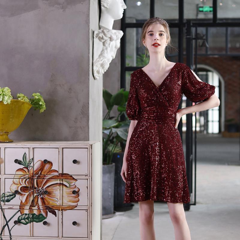 

Платье для выпускного вечера Мини-вечернее платье с пайетками V-образным вырезом для вечеринок Эластичное женское вечернее платье на молнии Женское короткое вечернее платье в стиле фэнтези с бисером