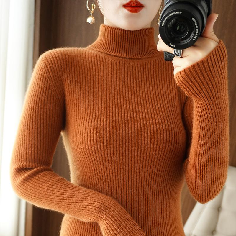 Herbst Winter Damen Langarm Strick Rollkragen Pullover Lässig Rippstrick Jumper Tops Weiblich Zuhause Pullover Y2K Kleidung