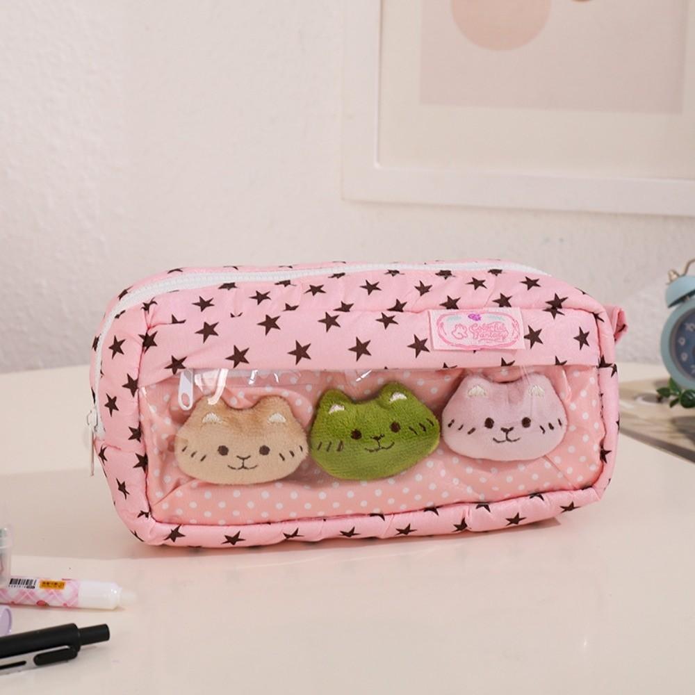 Transparent Window Pen Bag Large Capacity Zipper Stationery Storage Pouch Cute Makeup Bag Students
