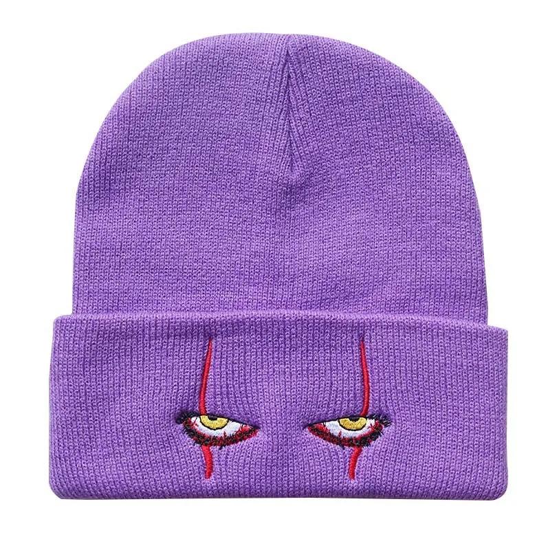 Pennywise Scary Eyes Knitted Hat Warm Overhead Hip Hop Woolen Cap Cozy Earflap Beanie for Men Women Children Halloween Props
