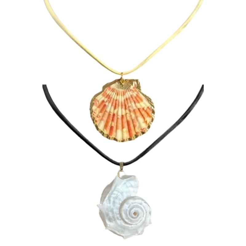 Handgefertigte Verstellbare Muschel/Schneckenhaus-Halskette Natürlicher Perlenakzent Seilverschluss Leichter Schmuck Geschenk