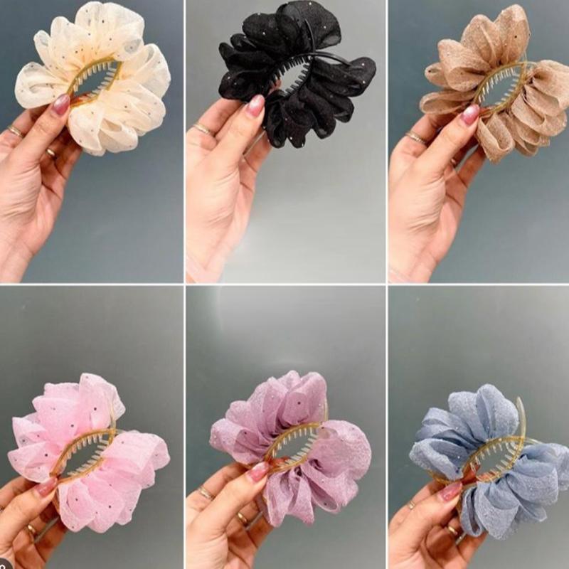 Elegant Flower Clip Resin Bow Mesh Vertical Clip Korean Style Women Ponytail Holder For Gifts Solid Color Hair Accessory