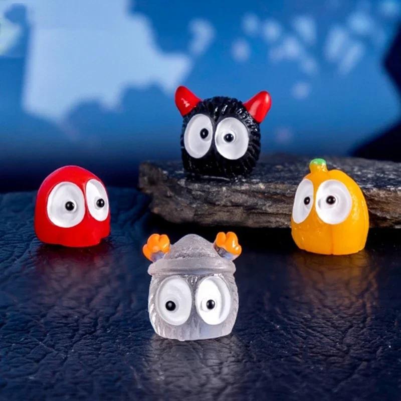 Miniatures Halloween Luminous Black Briquettes Elfs Mini Dust Ball Figure Miniature Figurines Fairy Garden Ornaments Home Decor