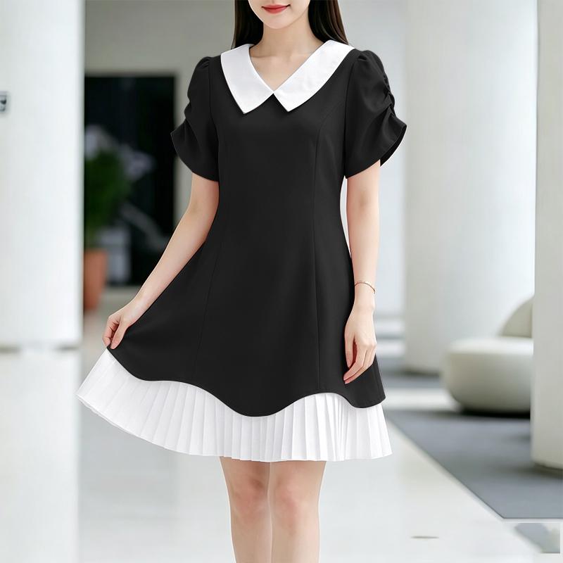ZANZEA Women Elegant Turn Down Collar Summer Casual Short Sleeve Dress M чёрный