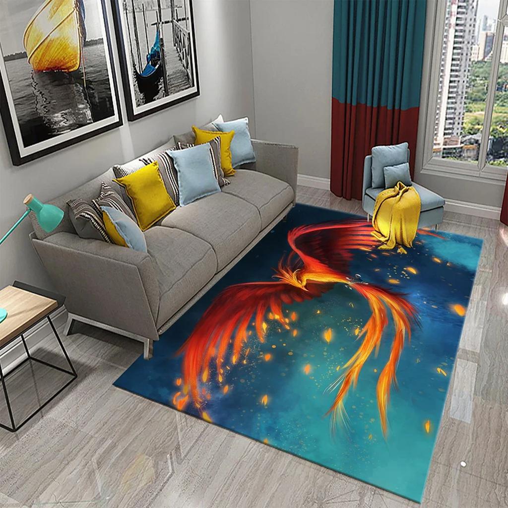 Czerwony Dywan z Feniksem 3D Dywanik Obszarowy Duży Dywan do Salonu Sypialni Dekoracja Sofy Kuchnia Łazienka Antypoślizgowa Mata Podłogowa Dywan