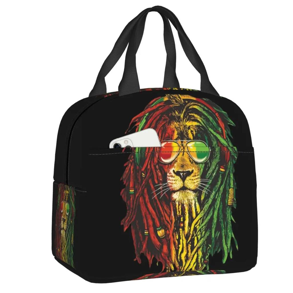 Reggae Music Lion Jamaican Flag Rasta Rastafari Thermal Insulated Lunch Bag Women Resuable Lunch Tote Travel Storage Food Box