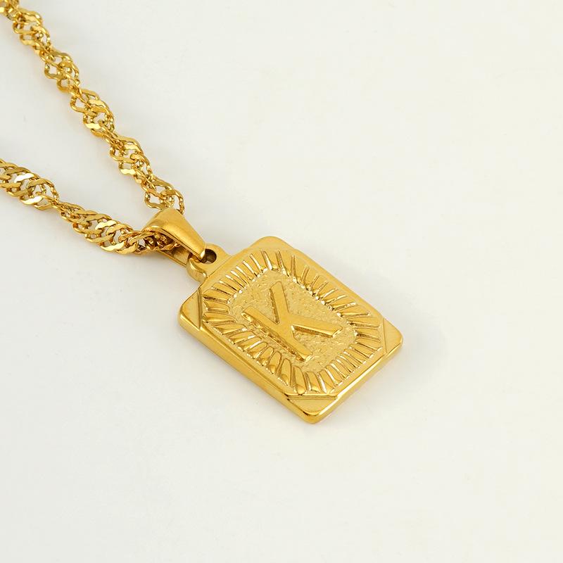Men's 18K Gold Square Stainless Steel Alphabet Pendant Necklace