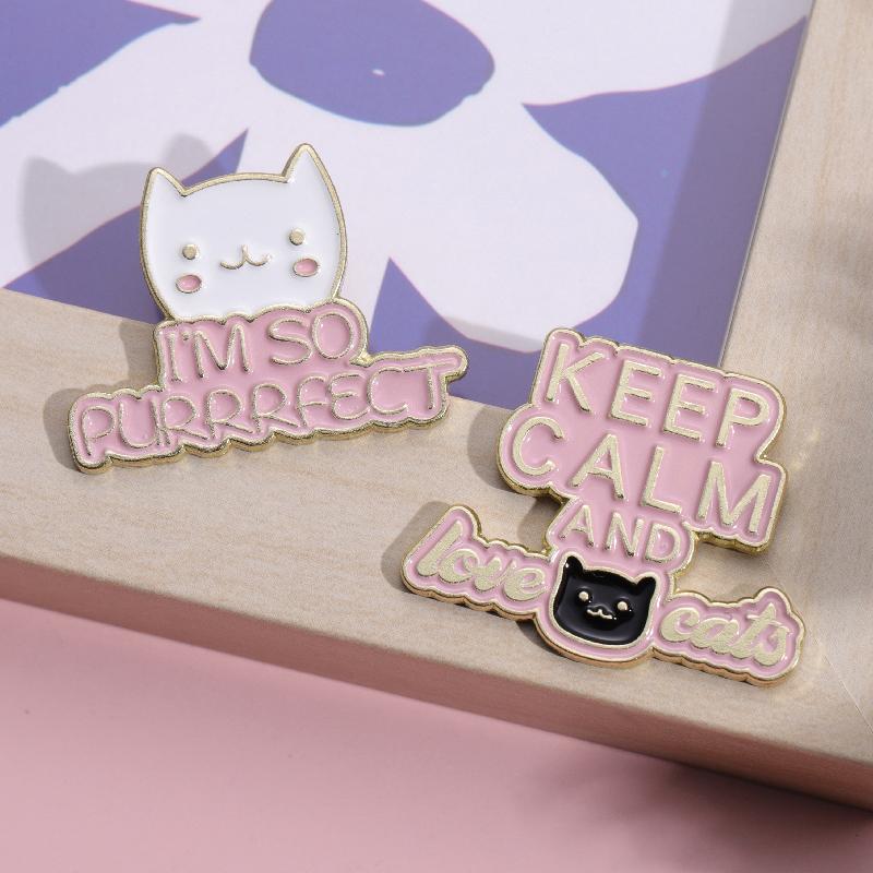 I'AM SO PURRRFECT Enamel Pins Custom Love Cat Family Brooches Lapel Badges Animal Jewelry Gift for Kids Friends