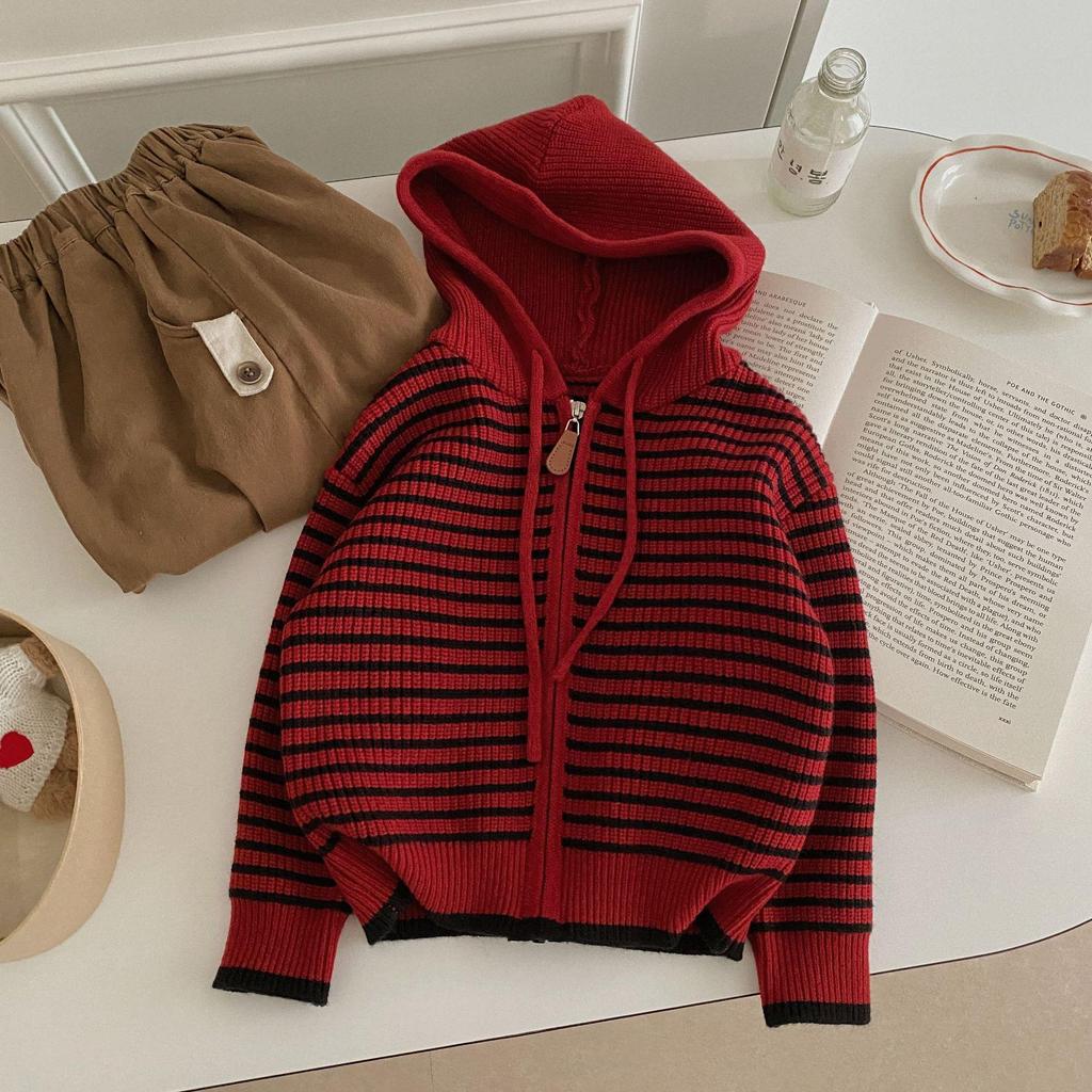 2025 A/W Striped Unisex Kids' Stylish Zip-Up Hoodie