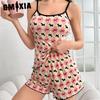 GMXIA Pajamas Female Summer Thin Sexy Suspenders Shorts Homewear Suit