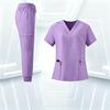 Women's Uniform Set with V-Neck and Pockets, Short Sleeve Scrub Top and Pant Set, Quick-Dry Color Uniform for Work