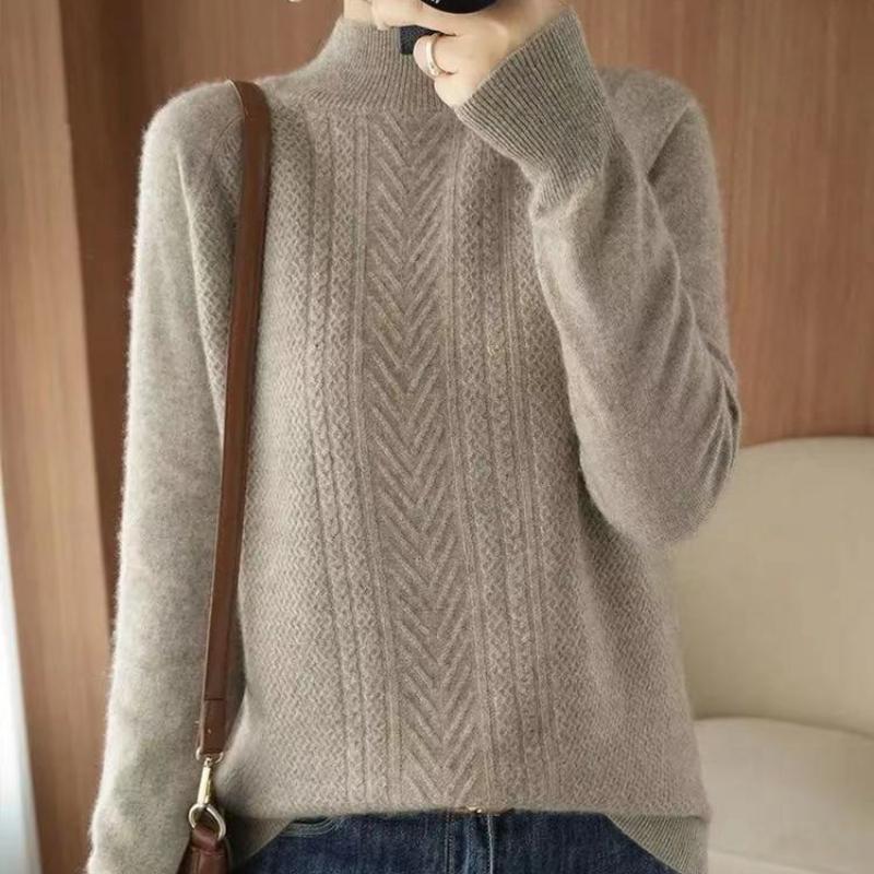 

Woolen Sweater Women s Autumn and Winter New Semi High Neck Thick Sweater Women s Solid Color Versatile Knitted Base Sweater One Size верблюд