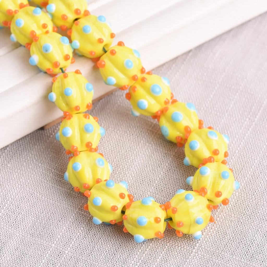 10pcs 12mm Round Pumpkin Shape Spots Handmade Lampwork Glass Charm Loose Beads for Jewelry Making Accessories DIY Crafts Findings
