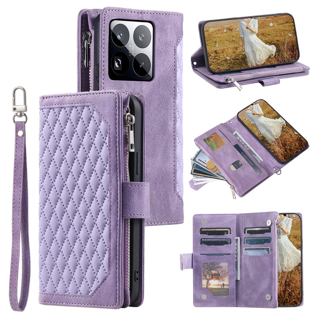 Style 005 For Xiaomi 15 Pro Wallet Case Rhombus Stitching Line PU Leather Phone Cover