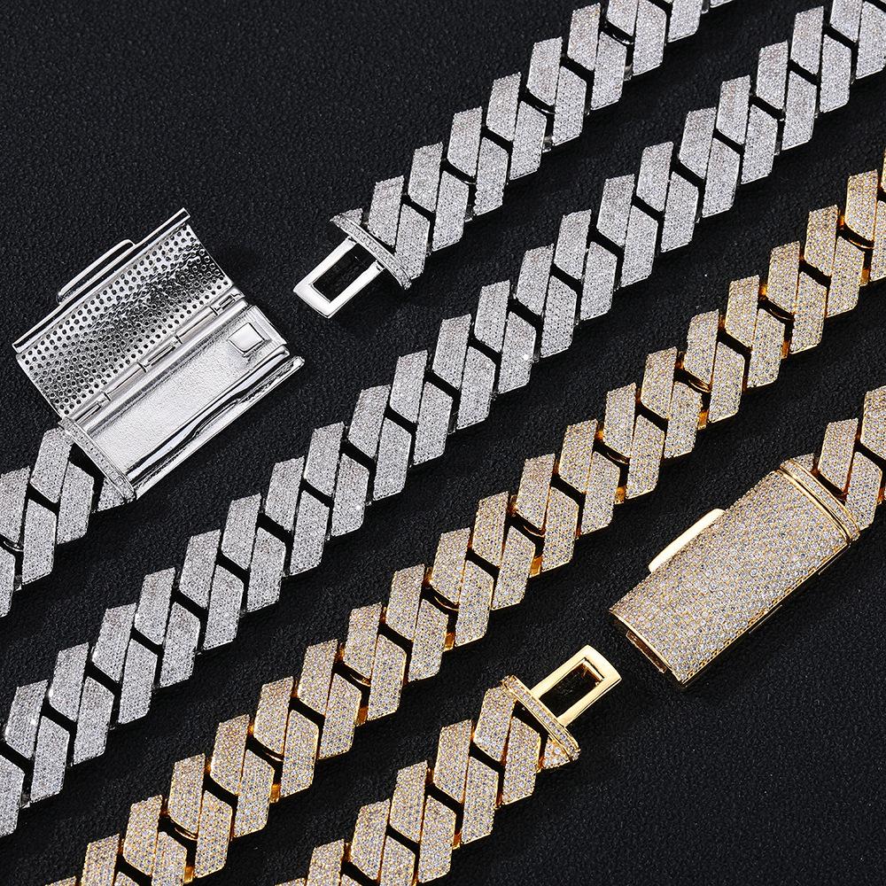 Personalized Hip Hop Jewelry 15mm Wide Bling Iced Out 5A Zircon Rhombus Prong Cuban Link Chain Bracelet for Men