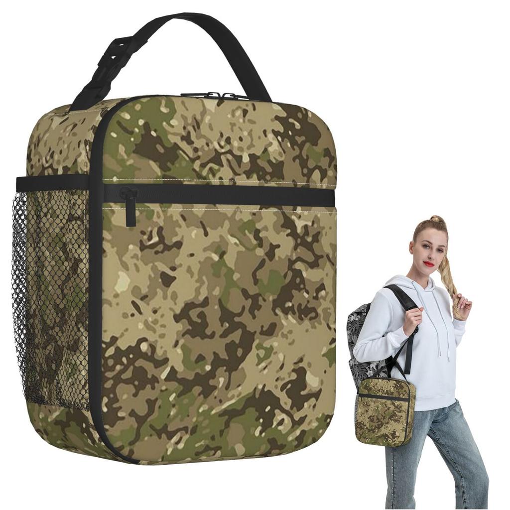 Multicam Militär Forellen Camo Isolierte Lunchtasche für Damen Kinder Tragbar Lebensmittelboxen Thermische Lunchbox Tragetasche