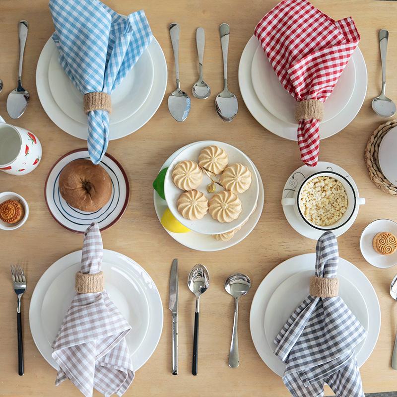 Gingham Napkin 45Cm X 45Cm Cotton Small Check Cloth Table Napkin Wedding Christmas Party Red Gray Blue Decor