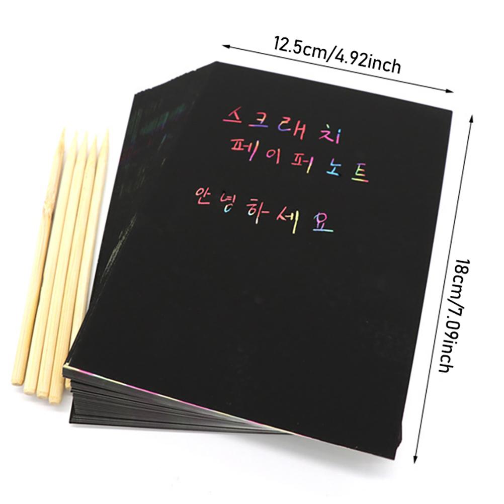 50Pcs Art Rainbow Scratch Paper Bamboo Stylus Set Scratch Off Art Craft Supplies Kits for Kids for