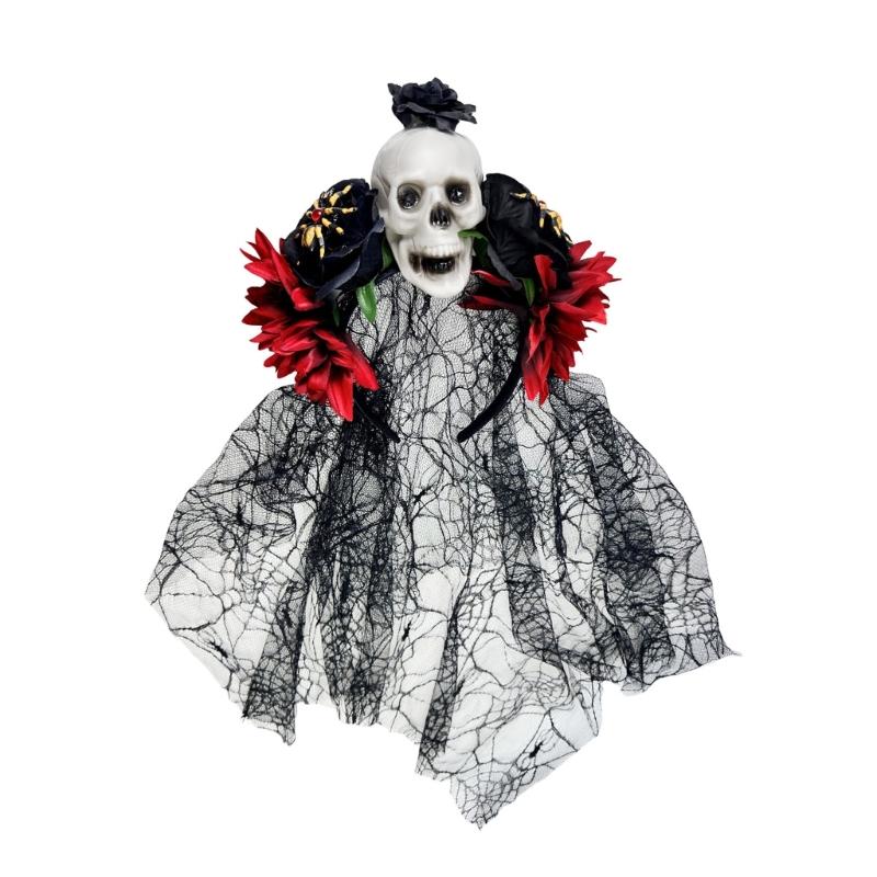 Gothic Lace Spiderweb Web Hairband With Resin Skeleton Rose Design For Halloween Costume Parties And Themed Event