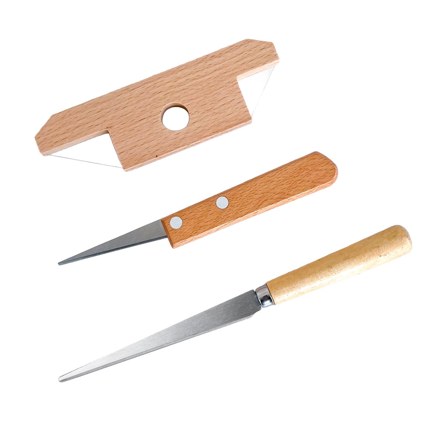 Ceramics 3-Piece Pottery Tool Set: Wooden Wire & Angled Clay Cutters
