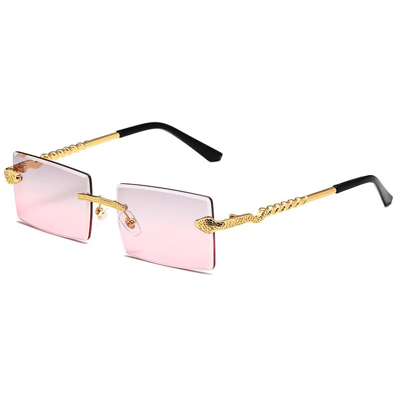 Popular Vintage Rimless Snake Square Sunglasses Men Women Luxury Brand Designer Travel Driving Metal Cutting Sun Glasses UV400