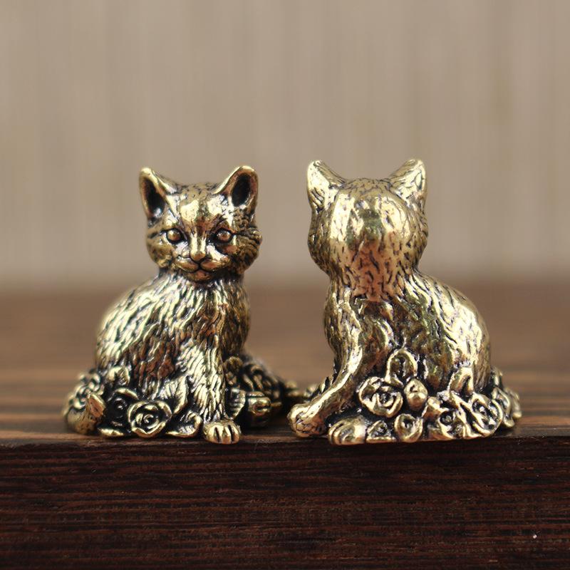 Ottone Gatto Carino Portapocket Vintage Piccolo Animale da Tè Ornamento Animaletto Figurina Gatto Miniatura Decorazioni da Scrivania