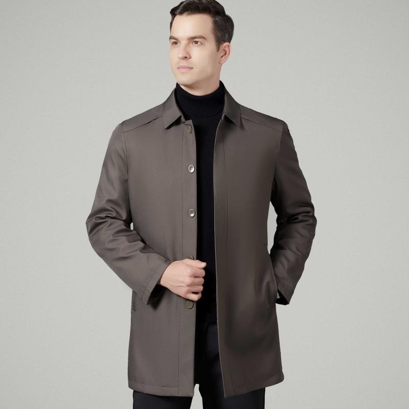 Wiatroszczelna kurtka męska średniej długości na zimę ze zdejmowaną podszewką, odzież dla taty w średnim wieku, biznesowa casualowa, pogrubiona kurtka z klapami