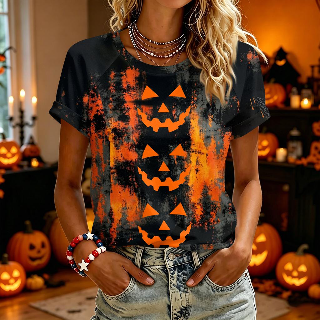 Women's Fashion Casual Short Sleeve T-Shirt with Halloween Graphic Print for Daily Wear, Party and Holiday Outfits