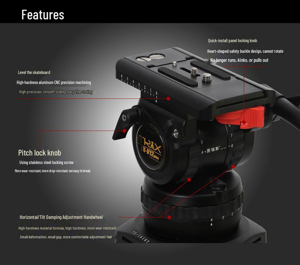 TX-V12L PLUS Hydraulic Pan Head & Aluminum Tripod Set - Broadcast-Grade Alloy