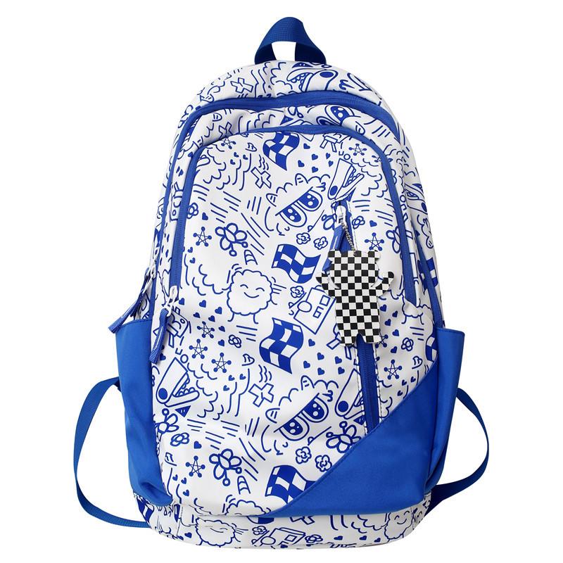 

Новый рюкзак с принтом граффити, женский тренд, универсальная сумка для книг для школьников средней школы, большая вместительная портативная дорожная сумка на плечо One size синий