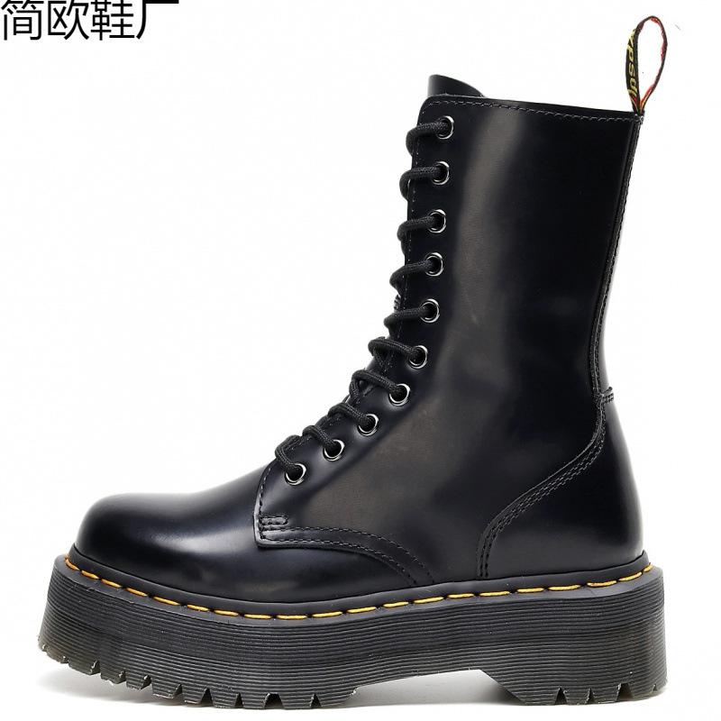 Thick bottom hole locomotive boots women's 10 side zipper British long boots muffin series