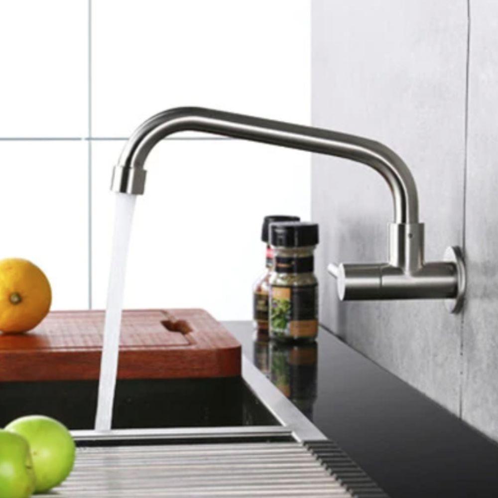 Wall Mounted Rotatable Kitchen Faucet Stainless Steel Single Cold Water Faucet  Washbasin