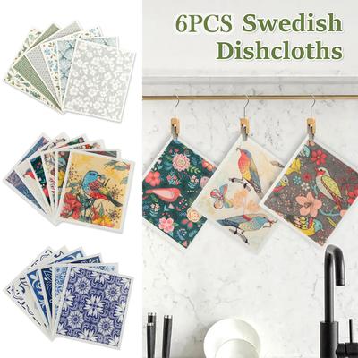 Lingettes de cuisine Lingettes suédoises Lingettes de nettoyage absorbantes imprimées 7,7 x 6,7 pouces Chiffons de vaisselle de cuisine réutilisables