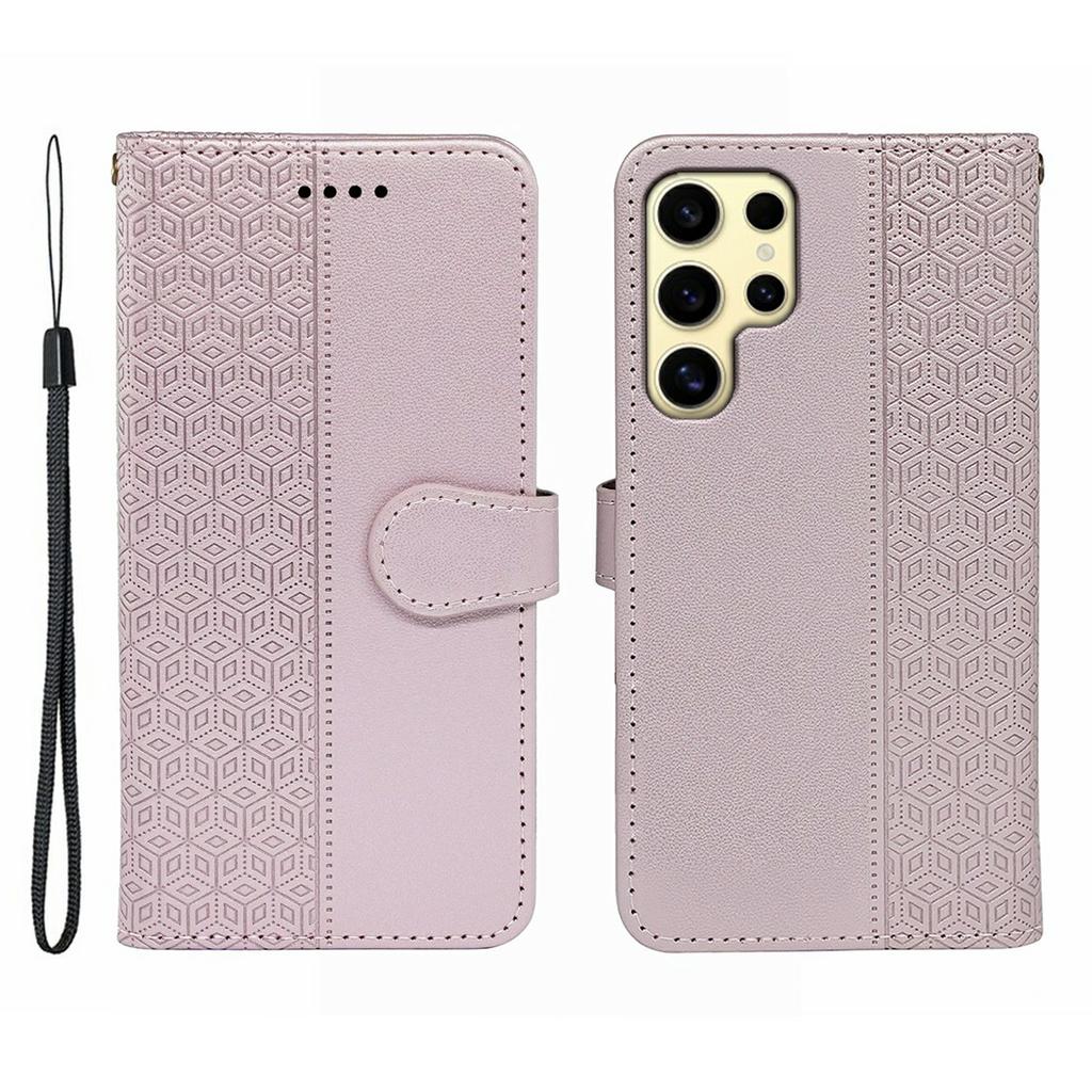 For Samsung Galaxy S25 Ultra Case Anti Scratch Splicing Imprinted Rhombus Leather Phone Cover