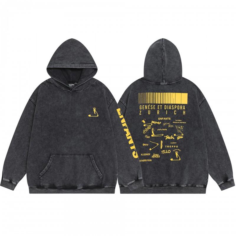 Mens Oversized Hooded Sweatshirt With Washed Distressed Look Cotton Heavyweight Long Sleeve Streetwear Cleanfit Style