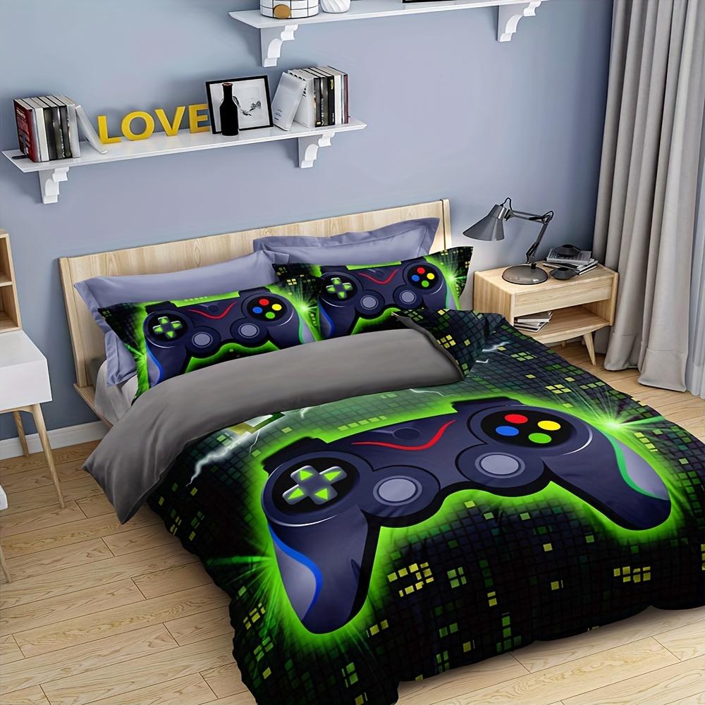 3-Piece Game Controller Duvet Cover Set Cartoon Gaming Print  Breathable All-Season Comfort  1 Duvet Cover 2 Pillowcases