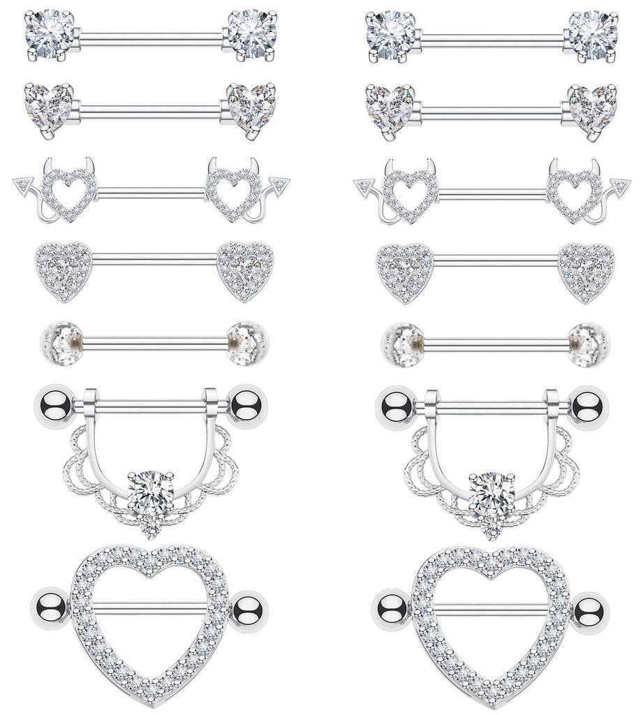 Europejskie i Amerykańskie Cyrkoniowe Serce Księżyc Stal Nierdzewna Różowe Piercingi Sutków Biżuteria do Ciała