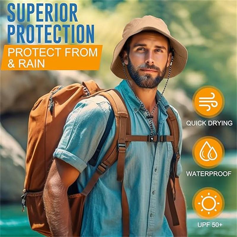 Foldable Waterproof Bucket Hat Packable Uv Protection Summer Hats Adjustable Beach Hat With Chin Strap